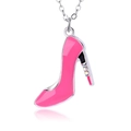 Collana in argento con ciondolo a scarpa rosa smaltata e piccoli cristalli - Tacco Rosa Argento (1006-1)