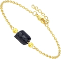 Pulsera minimalista dorada con piedra natural negra y cuentas de oro pulido - Obsidiana