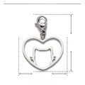 Detailed dimension guide for stainless steel heart cat pendant with lobster clasp and weight - Heart Cat Head / Silver