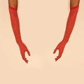 Long red fishnet sleeves for women with colorful rhinestones for club and party wear - Rhinestone Fingerless / Red