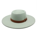 Close-up of wool felt hat with mint green texture and brown leather铆钉 strap detail - M (56-58cm) / Mint Green