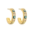 Detail of gold-plated eye earrings featuring blue enamel and clear square cubic zirconia - Gold with Multi-color Eyes