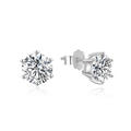 Classic 925 sterling silver stud earrings with six-prong round cut sparkling stone - Silver Classic Six-claw Style (SE335-P)