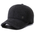 Casquette de baseball d'hiver grise en laine pour homme avec logo bouclier en métal - Noir Avec F-Logo