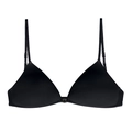 Elegante sujetador de copa triangular negro con tirantes finos y cierre frontal metálico - S (Adecuado 70ABC) / Negro