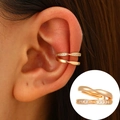 Double-layer gold ear cuff with shimmering pavé zircon and a polished metallic finish - KC Gold - Luxury Large Double Layer Style (A-693)