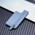 Hellblaue gewebte Leder-Handykartentasche mit silbernem Reißverschluss für Handys - Vertikaler Flip-Stil / Blau