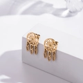Luxurious gold hollow flower dreamcatcher earrings made of titanium steel on white stand - Gold (ER-595)