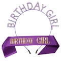 Birthday Girl purple satin sash and silver rhinestone crown headband set for parties - Headband Sash Set / Purple Paint Set