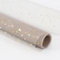 White tulle mesh roll with gold foil star and moon patterns for floral bouquet wrapping - 50cm*5 Yards/Roll / Gray