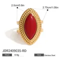 Edelstahlring in Gold mit großem rotem Karneol-Stein und gedrehter Seilstruktur am Rand - Marquise Roter Achat Stil (JDR2409035-RD)