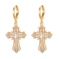 Orecchini a pendente a croce placcati oro con pietre di zirconi scintillanti - Oro KC (S505)