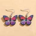Colorful acrylic butterfly earrings with patterned wings and silver hooks on beige base - Realistic Butterfly Style (1364)