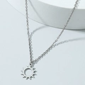 Polished stainless steel sun pendant necklace with compass design and silver link chain - Sun / Steel