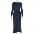 Close-up of elegant black maxi dress featuring ruched details and asymmetric neckline - S / Black