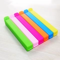 Set of 6 colorful plastic sealing clips for food preservation on wood background - 11cm Round Head Sealing Clip / Blue