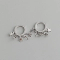 Silver rectangular hoop earrings featuring minimalist star and moon dangle charms - Star and Moon Charm Hoop Earrings (S-E1553) / Silver