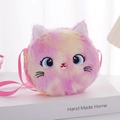 Pink and yellow plush cat crossbody bag with soft faux fur and embroidered cat face - Rose Gold Rainbow
