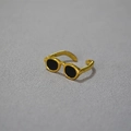 Cooler vergoldeter Messingring im einzigartigen schwarzen Sonnenbrillen Design - Einstellbar Offen / Gold