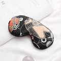 Faux silk sleep mask featuring orange equestrian print on black background with soft gloss - Ethnic Style-Equestrian Print