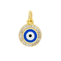Round gold evil eye charm with blue enamel and micro-paved cubic zirconia accents - Royal Blue Eye Round