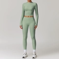 Ensemble de yoga 2 pièces vert sauge avec haut à manches longues et legging taille haute - Chemise À Manches Longues 8886 + Pantalon 8519 Vert Basilic / S