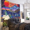 Arazzo psichedelico con sole e montagne per decorazione camera da letto - 150x130cm / Design 4-Sole Rosso Trippy e Cactus