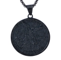 Colgante de San Miguel Arcángel en negro mate de acero inoxidable con cadena de caja larga - Placa Redonda Vintage (A0204) / Negro (Solo colgante, sin cadena)