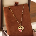 Goldene Herzkette mit Mama-Gravur und bunten Steinen zum Muttertag für Damen - Herz Mama Hohl Stil (KN292733-Z)
