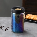 Rainbow vacuum glass canister with black lid and golden valve for coffee bean storage - 40oz / Iridescent Bottle / Gold