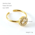 Anello regolabile in acciaio inossidabile placcato oro 18k con zircone rosa da 10mm - Stile Tondo Bianco (597-Zircone Bianco)