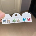 Detailed view of three pairs of butterfly stud earrings in purple, green, and red-blue gradients - 32# Multicolor Butterfly (6 Pairs)