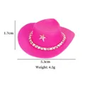 Pink mini cowboy hat with silver star and rhinestones for dolls and hair clips - Pink Cowboy Hat With White Rhinestone Chain