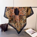 Foulard quadrato in finta seta con stampa paisley esotica nera e arancione elegante - 70cm / Nero (FG43-1)