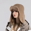 Gorro de aviador acolchado caqui con orejeras y forro de pelo sintético de invierno - Caqui