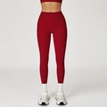 Deep red high-waisted yoga pants with a matte finish for a slim fit athletic look - S / Bottoms / Burgundy