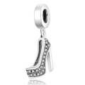 Sparkling silver stiletto heel charm pendant with crystal inlay and reflective surface - Silver High Heel (#3)