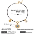 Detailansicht der 18K Gold Edelstahl Evil Eye Halskette mit Maßen und Gewichtangaben - Böser Blick Hamsa Hand Anhänger Stil (JDN0207036)