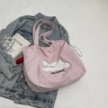 Borsa tote in tela rosa con applicazione a coniglietto e ricamo BUNNY su denim - Stile Coniglio / Rosa