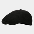 Detail showing high-quality wool fabric texture and black peak of the octagonal newsboy cap - Black