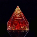 Orgone crystal pyramid with red natural stone chips and golden spiral copper coil - Red Glass