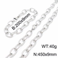 Silver 9mm stainless steel twisted link chain set with necklace and bracelet - Silver (450x9mm)