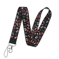 Detail of medical nursing lanyard with ECG icons and robust metal lobster clasp - Medical Icon-Black