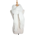 Close-up of soft white mohair scarf with tassels on a wooden base mannequin stand - Off White / Over 175cm