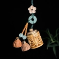 Green sandalwood lotus sachet pendant with plum blossom bead and fine green cord - Approx. 2.8x2cm / Green Sandalwood Cylinder Thin Rope Plum Style - No Aroma Pill