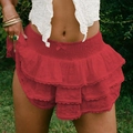 Mini-jupe rouge en dentelle multicouche avec nœud et taille élastique à cordon floral - S / Rouge