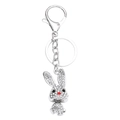 Porte-clés lapin en cristal avec strass blancs et fermoir mousqueton en alliage argent - Lapin Argent
