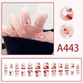 Unghie finte corte rosa nude con motivi a arcobaleno, pois e nuvole stilizzate - Motivo Nuvola Arcobaleno (A443)