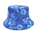 Close-up of ethnic bucket hat with intricate floral patterns and sun protection fabric - M (56-58cm) / Blue