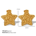 Pendientes de estrella dorados con textura arrugada de acero inoxidable de 21mm por 22mm - Estilo Estrella de Lava con Ondulaciones Doradas (EH196)